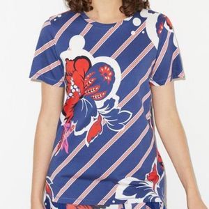 Malene Birger Maculia Navy Floral & Stripes Nautical Coastal Grandma Top S